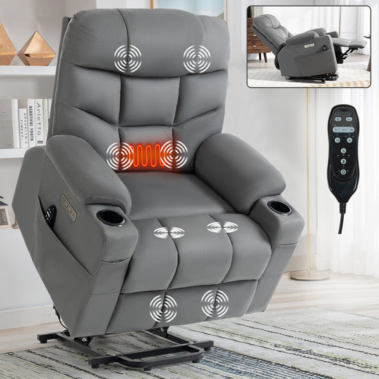 350 LBS Power Lift Recliner Chair, with 8-Point Vibration Massage and Lumbar Heating, Cup Holders, USB and Type-C Ports, Removable Cushions