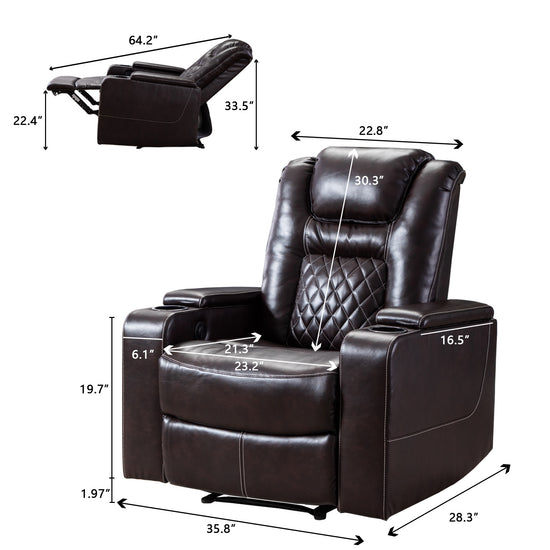 New Design PU Material With Cup Hold Storage USB Recliner